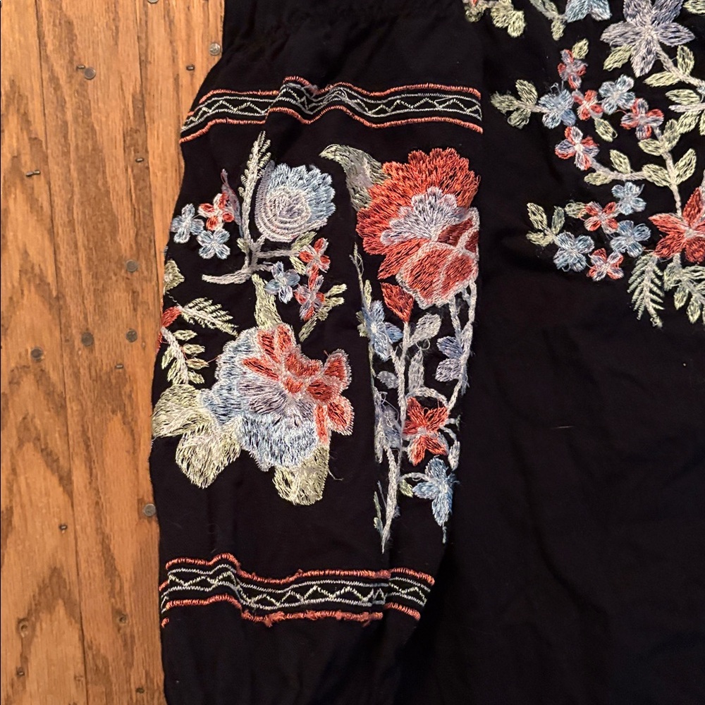 Free People Off Shoulder Black Embroidered Mini Dress Tunic M - Picture 5 of 9
